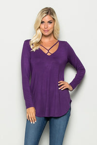 Front Cross Accent Detail Top - Purple