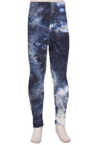 Girl's Buttery Soft Leggings - Dark Blue Tie Dye