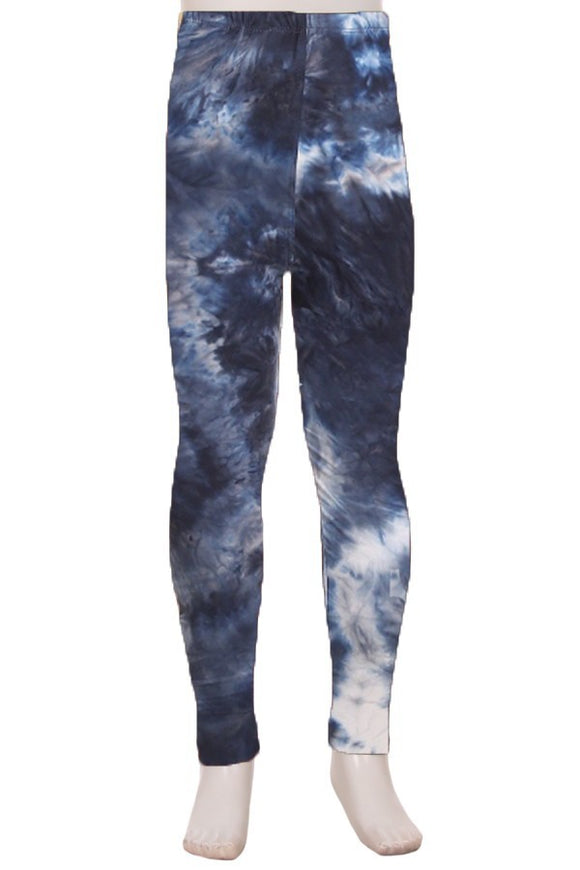 Girl's Buttery Soft Leggings - Dark Blue Tie Dye