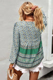Tie Neck Boho Floral Long Sleeve Tunic