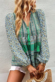 Tie Neck Boho Floral Long Sleeve Tunic