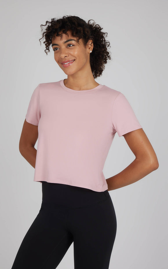 Women's Super Soft Short Sleeve Tee w Tulip Back: Pacific Pink