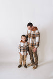 YOUTH Hooded Brown & Gray Flannel Jacket