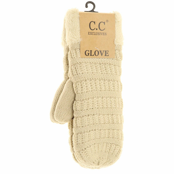 Solid Fuzzy Lined Women's Mittens: Beige
