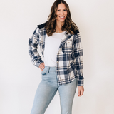 ADULT Hooded Navy Plaid Flannel