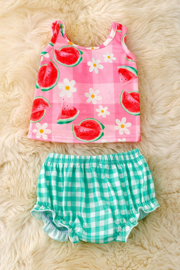 Watermelon Gingham Printed Baby Set
