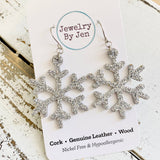 Snowflake Earrings: Silver Fine Glitter