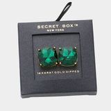 Secret Box 14K Gold Dipped Rhinestone Stud Earrings: Emerald