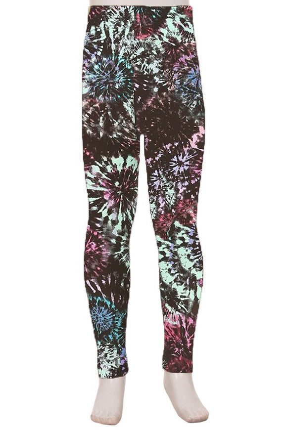 Girl's Buttery Soft Leggings - Black Fireworks