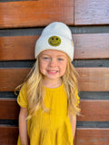 KIDS CC Rhinestone Smiley Face Cuff Beanie: Ivory