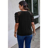 Curvy Solid Lace Ruffle Sleeve Hollow Out Top