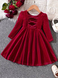 Girl's Velvet Christmas Bow Dress
