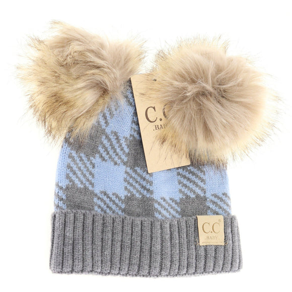 C.C BABY Buffalo Check Double Pom Newborn Hat

: Lt. Grey/Pale Blue