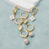 Ceramic Floral Bead Clover And Heart Hoop Earrings Set: GPK