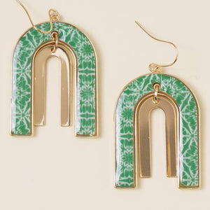 Portuguese Moroccan Tile Bridge Style Drop Earring: Green