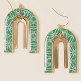 Portuguese Moroccan Tile Bridge Style Drop Earring: Green