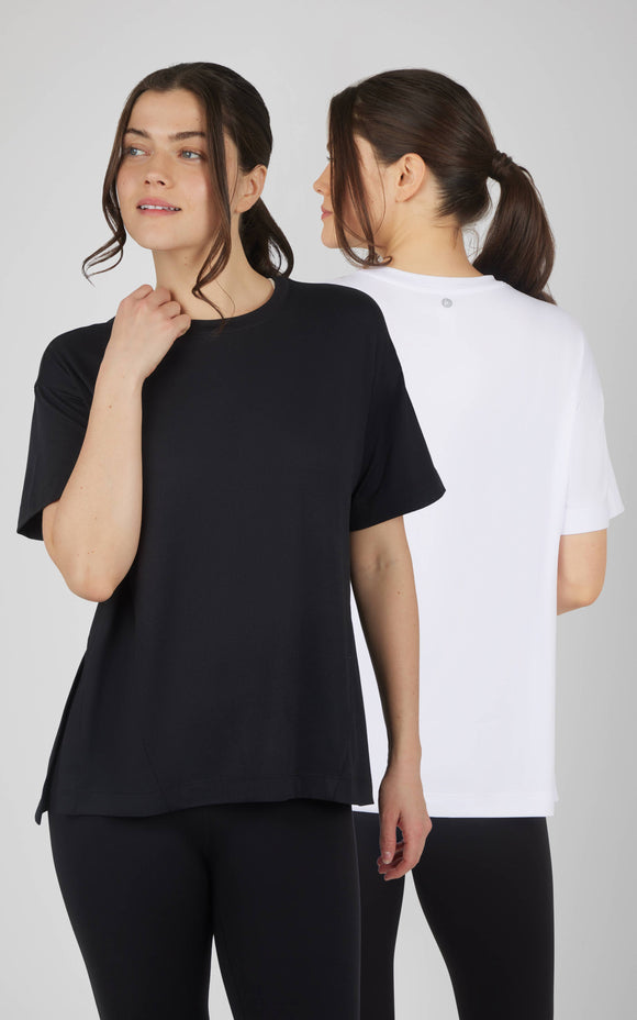 Women's Super Soft Boxy Full Length T shirts - 2 Pack: Black/White