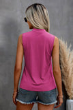 Solid Cold Cut Out Shoulder Sleeveless Top - Fuchsia