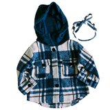 YOUTH Navy Hooded Plaid Flannel