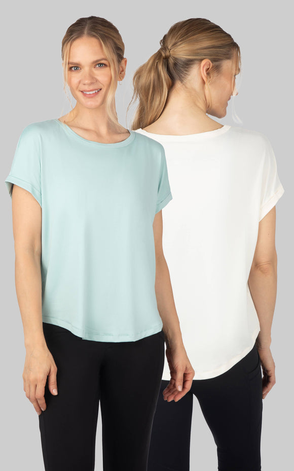 Women's Super Soft Short Sleeve T shirt 2 PACK: Canal Blue/Pristine