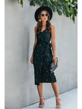 Sleeveless Halter Leopard Print Ruffle Hem Dress