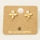Gold Dipped Mini Opal Flower Stud Earrings: G