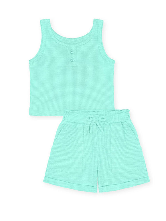 Toddler's 2 pc Waffle Knit Short Set: Aqua