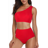 Two Pieces One Shoulder Red Swimsuit