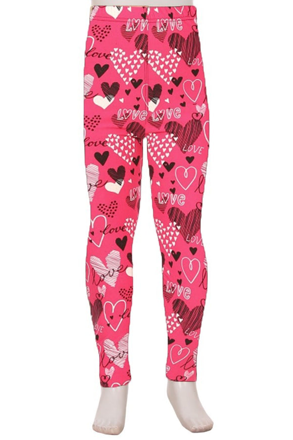 Girl's Buttery Soft Leggings - Pink Hearts