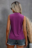 Solid Cold Cut Out Shoulder Sleeveless Top - Purple