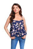 Women's Sleeveless Spaghetti Strap Floral Cami Top - Navy