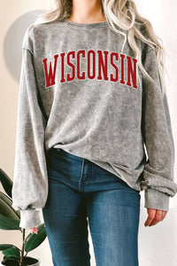 "Wisconsin" Logo Print Graphic Terry Sweatshirt