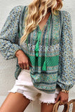 Tie Neck Boho Floral Long Sleeve Tunic