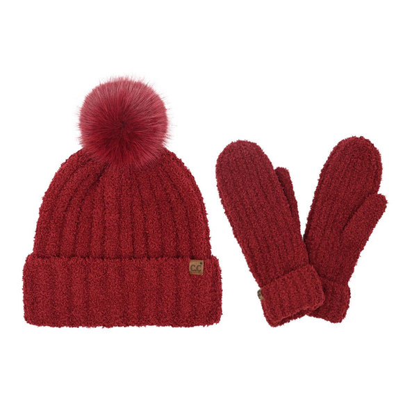 Cozy Yarn C.C Hat and Mitten Set: Burgundy
