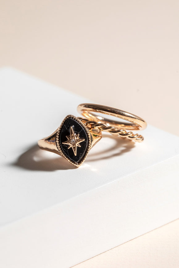 Northern Star Marquise Ring Set - Black