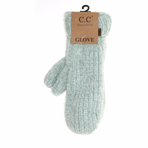 Two Tone Chenille Knit Women's Mittens: Mint