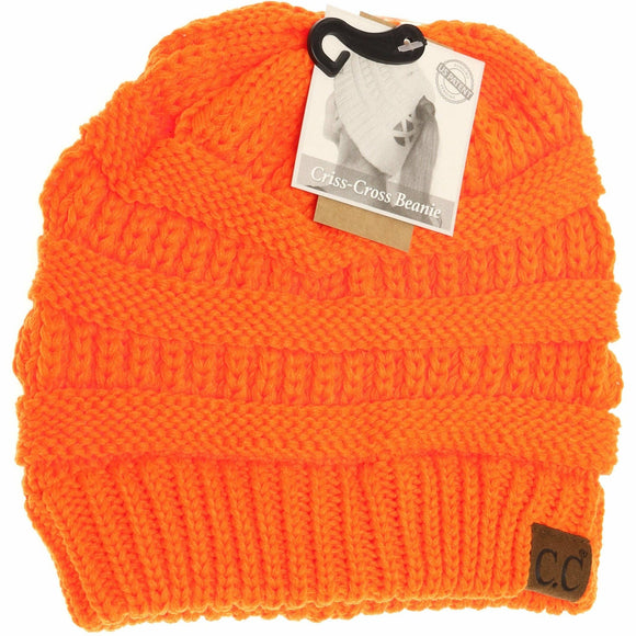 Criss-Cross Knit Beanie: Neon Orange