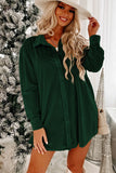 Deep Green Velvet Button Front Shirt Dress