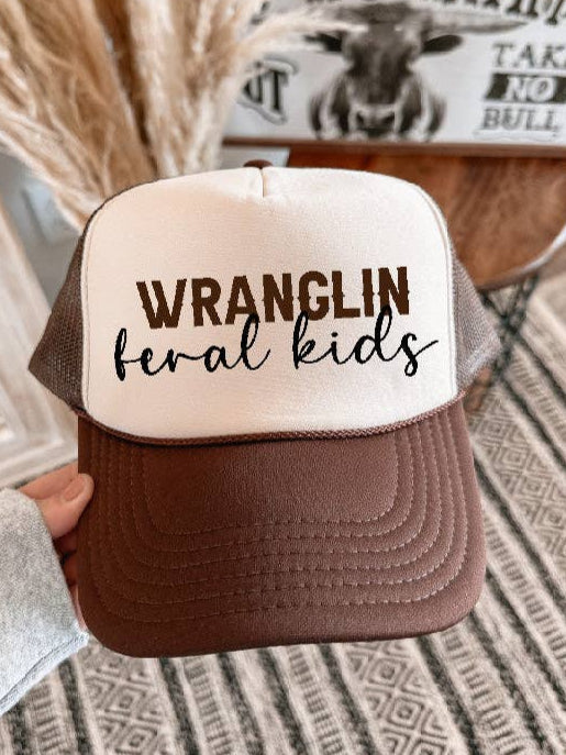 Wranglin Feral Kids Brown/Tan Trucker Hat