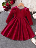 Girl's Velvet Christmas Bow Dress