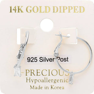 14K Gold Dipped Emerald Cut Stone Cluster Hoop Earrings
