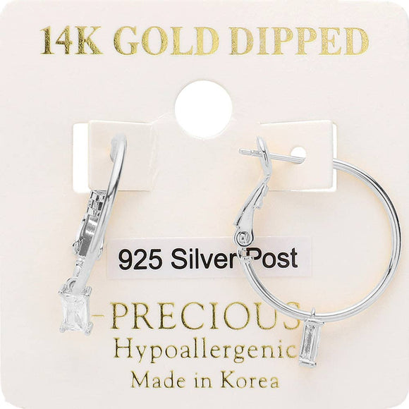 14K Gold Dipped Emerald Cut Stone Cluster Hoop Earrings