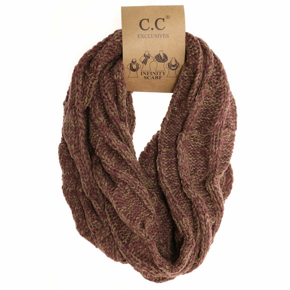 Two-Tone CC Infinity Scarf: Plum/Taupe