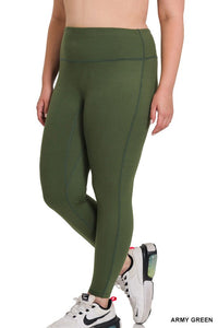 Curvy Full Length Leggings - Army Green