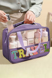 "TRAVEL" Zipper Clear Makeup Bag - Purple