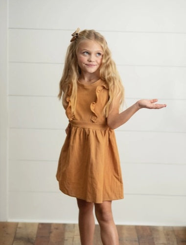 Kids Rust Ruffle Button Jumper Dress