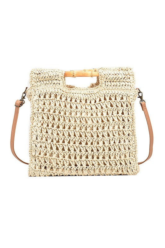 Straw Crossbody Bag - Beige