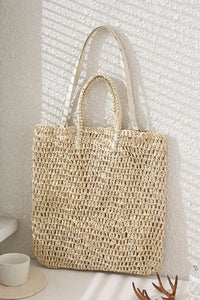 Two Handle Rattan Tote Bag - Beige