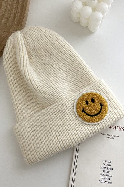 Smiley Face Beanie - Cream