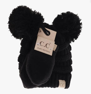 CC Baby Pom w/ Mittens Set - Black